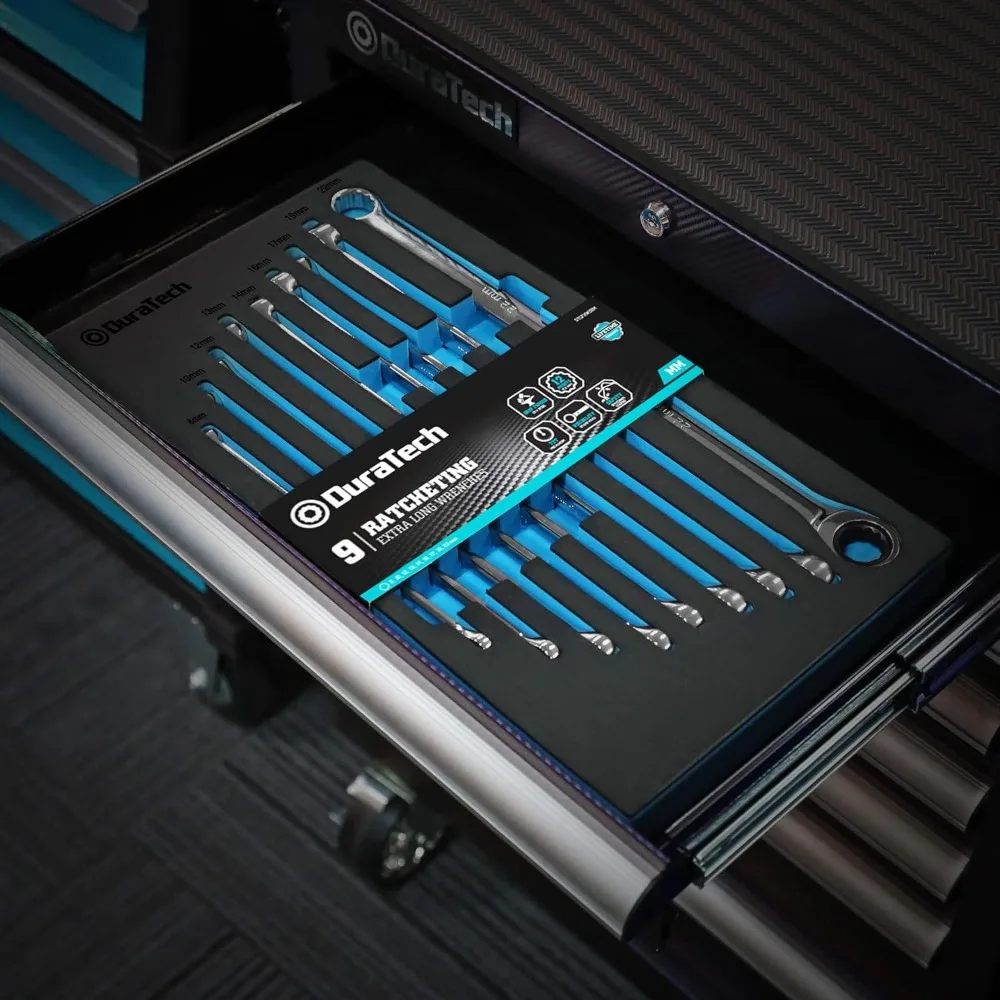 ชุดประแจวงล้อยาวพิเศษ ชุดประแจปลายกล่องคู่ เมตริก 9 ชิ้น 8,10,12,13,14,16,17,19,22 มม., เหล็ก CR-V