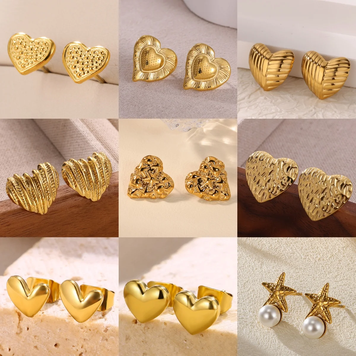 Exquisite Herz-Ohrstecker aus Edelstahl für Damen, Design, 18 Karat vergoldet, Urlaubsschmuck, Geschenk, Ohrring, kostenloser Versand