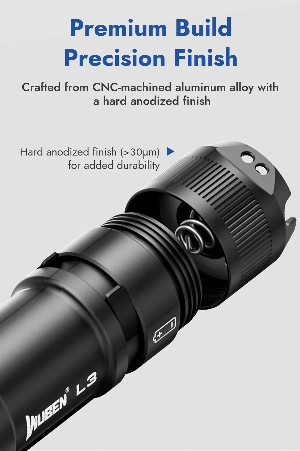 WUBEN L3 EDC-Taschenlampe, 3000 Lumen, ultrahelle, wiederaufladbare, wasserdichte Troch mit 21700-Akku, mobile Powerbank-Funktionen – Detail 4