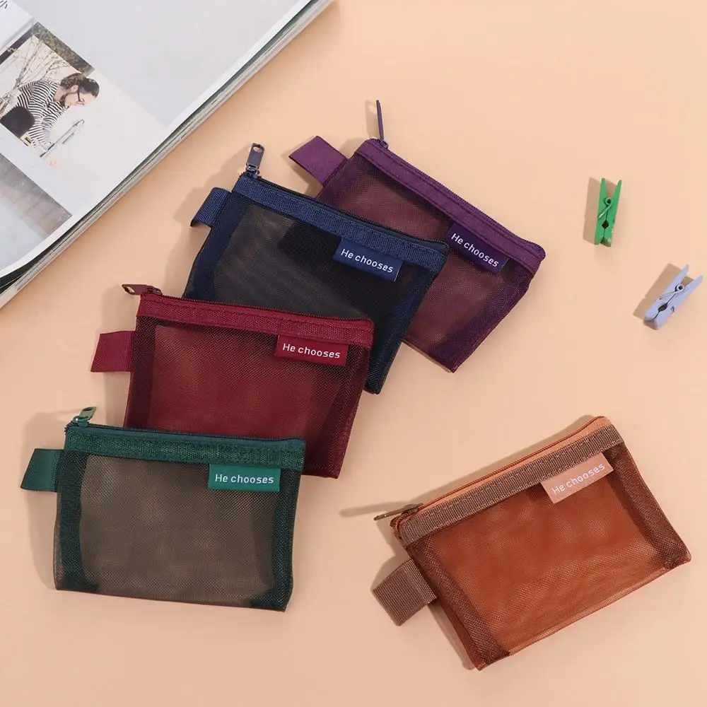 Change Storage Bag Mesh Coin Bags Coin Money Bags Lipstick Cosmetic Bag Mini Coin Purse Data Cable Storage Bag Solid Color