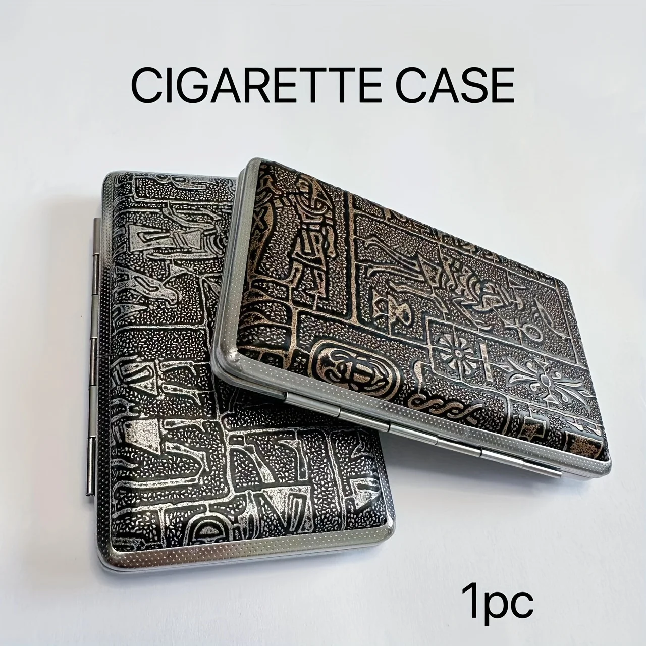 110mm Slim Metal Cigarette Case – Golden/Silvery Pharaoh Design, Portable Luxe Minimalist Smoking Accessory & Premium Gift