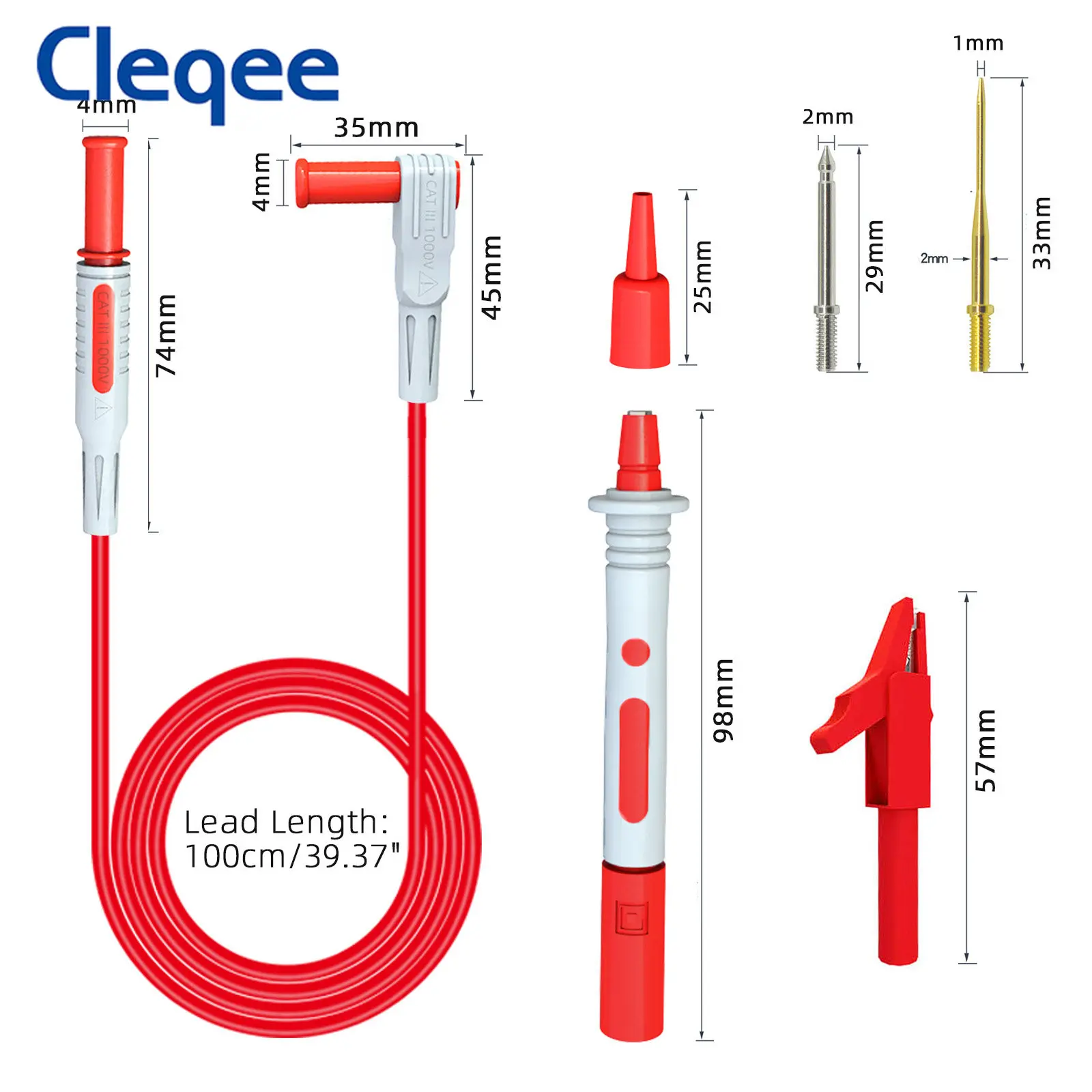 Imagem -06 - Cleqee P1300b 16 Peças mm Plugue Banana Kit de Cabos de Teste de Multímetro Mais Agulhas de Sonda de Teste Substituíveis Mais Clipes de Jacaré Mais Canetas de Sonda de Teste