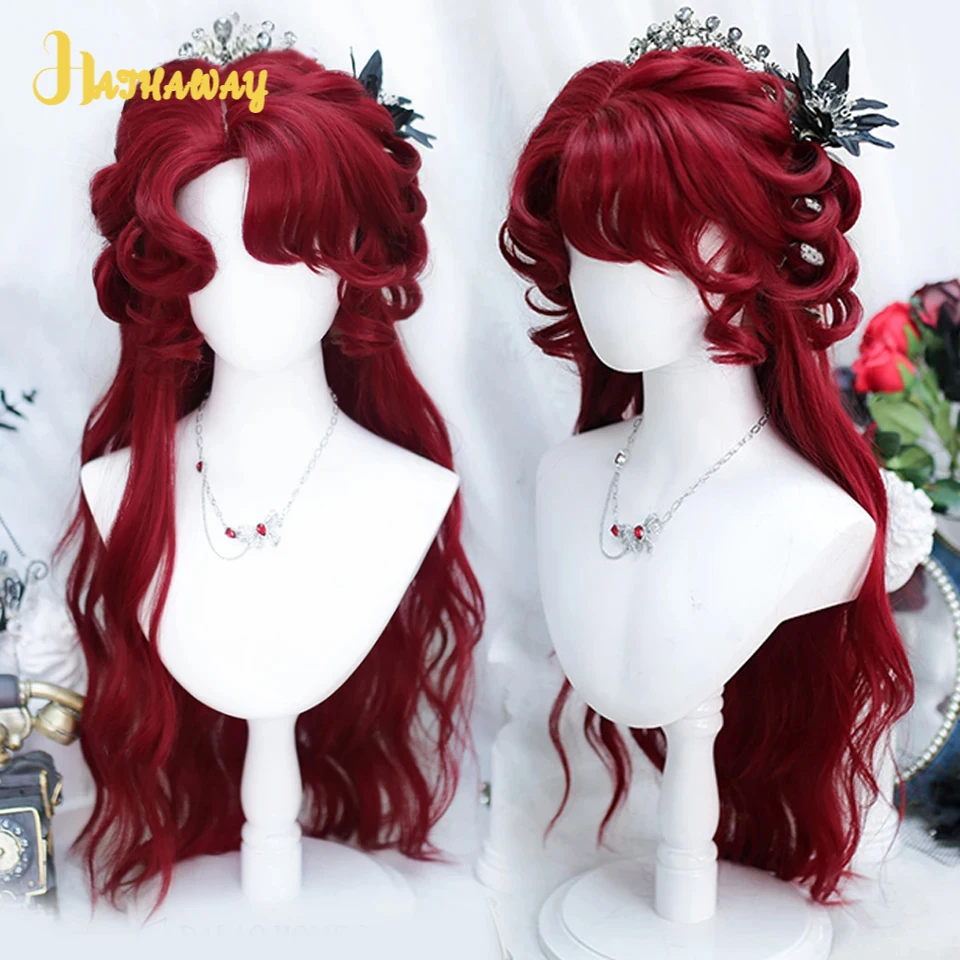 Synthetize Lolita-Perruques de cheveux synthétiques ondulés pour femmes, Perruques de cosplay, Perruque blonde noire naturelle, Perruques longues bouclées rouges, Perruques de fête