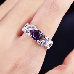 100% 925 Sterling Silver Origin Amethyst Ring Females Anillos De Wedding Bands Amethyst Gemstone Wedding Bands Ring Box Women