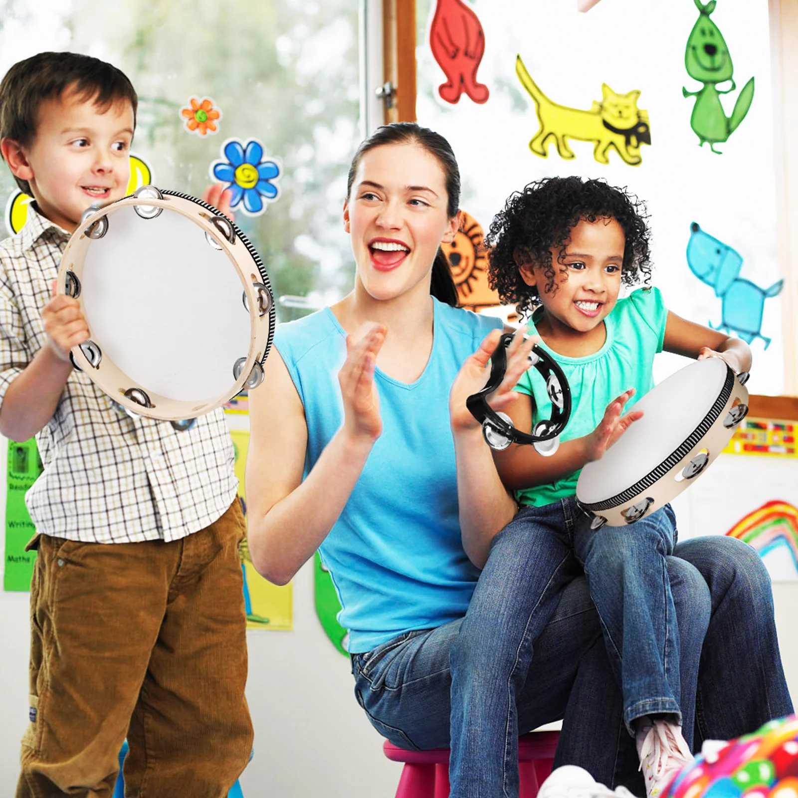 

1Set Tambourine Set 10 Inch Hand Drum and Wooden Mallets Easy to Learn Musical Instrument Adult Tambourine for Adults