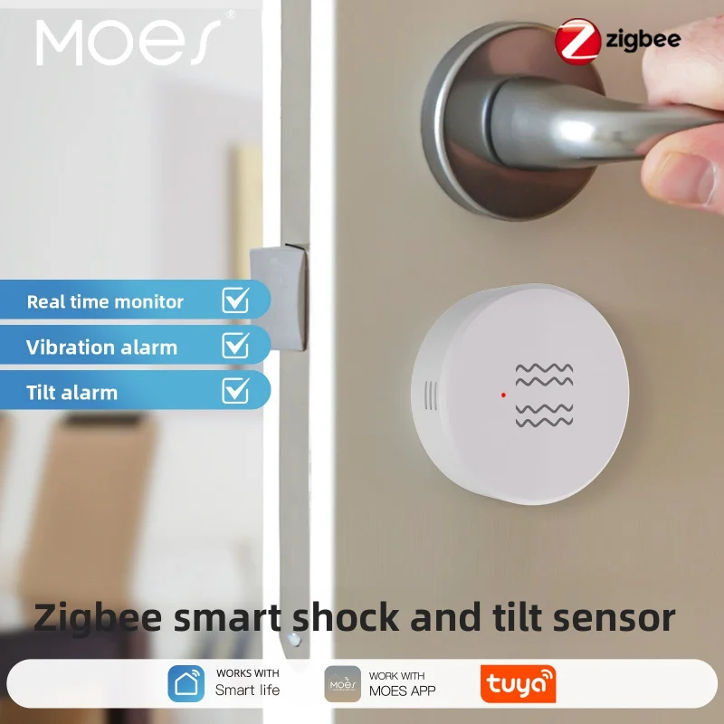 MOES Tuya ZigBee Vibration Sensor, XYZ Axis Shock Tilt Alarm, APP Remote Alert for Home Security