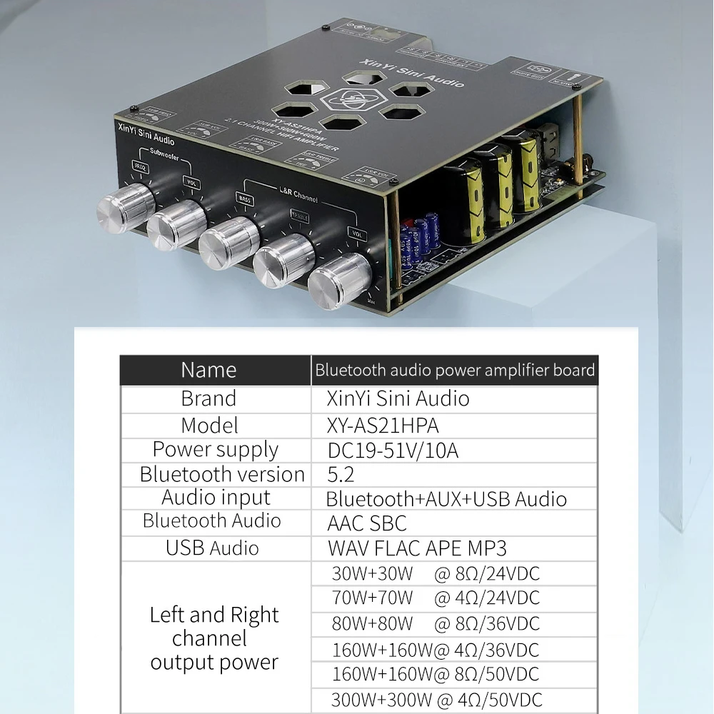 XY-AS21HPA بلوتوث 5.2 مضخم صوت رقمي مجلس 2.1 قناة المزدوج TPA3255 مضخم الصوت 300 واط * 2 + 600 واط مضخم الصوت عالي الطاقة