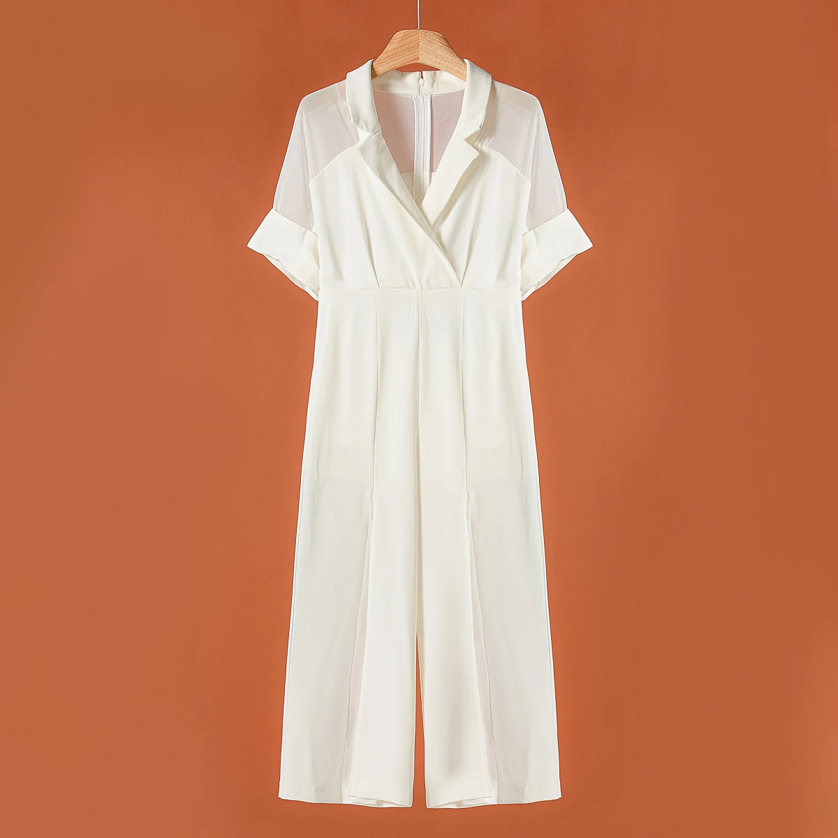 Wuxi lake ly 25 verão terno gola pulôver com cinto cor pura perna larga macacão cintura alta calças de perna larga perna reta