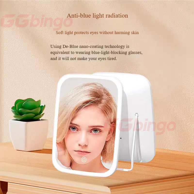 

Светодиодное зеркало для макияжа с регулируемой яркостью, 3 цвета, режимы освещения, регулировка яркости, складное зеркало с зарядкой через USB, настольное косметическое зеркало для путешествий домой