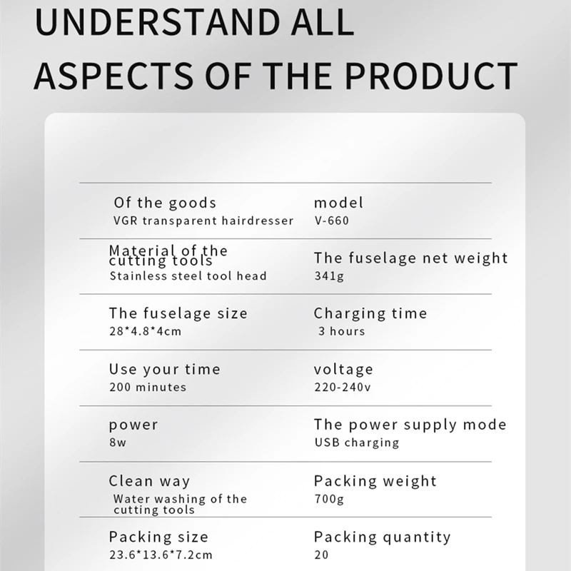 VGR 660ไฟฟ้าผม Clipper Professional Personal Care ตัดผม Trimmer สำหรับเครื่องโกนหนวดชาย LCD Clippers ชาร์จ VGR V660