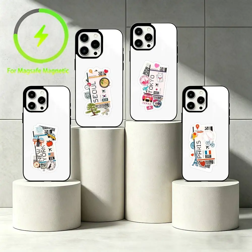 

R-Retro Travel Sticker Art Phone Case For iPhone 17 16 15 14 13 12 Pro Max Plus for Mirror Wireless Magnetic Cover