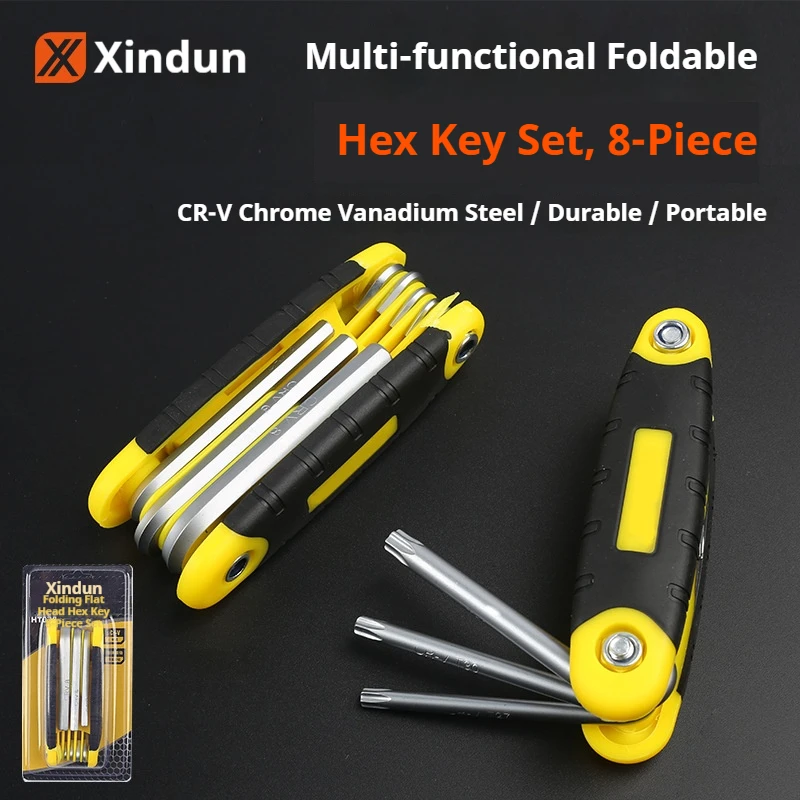 Xindun Folding Hex Key Wrench Tool Set, Metric and Imperial Combination with Box Wrenches and Hexagonal Screwdrivers