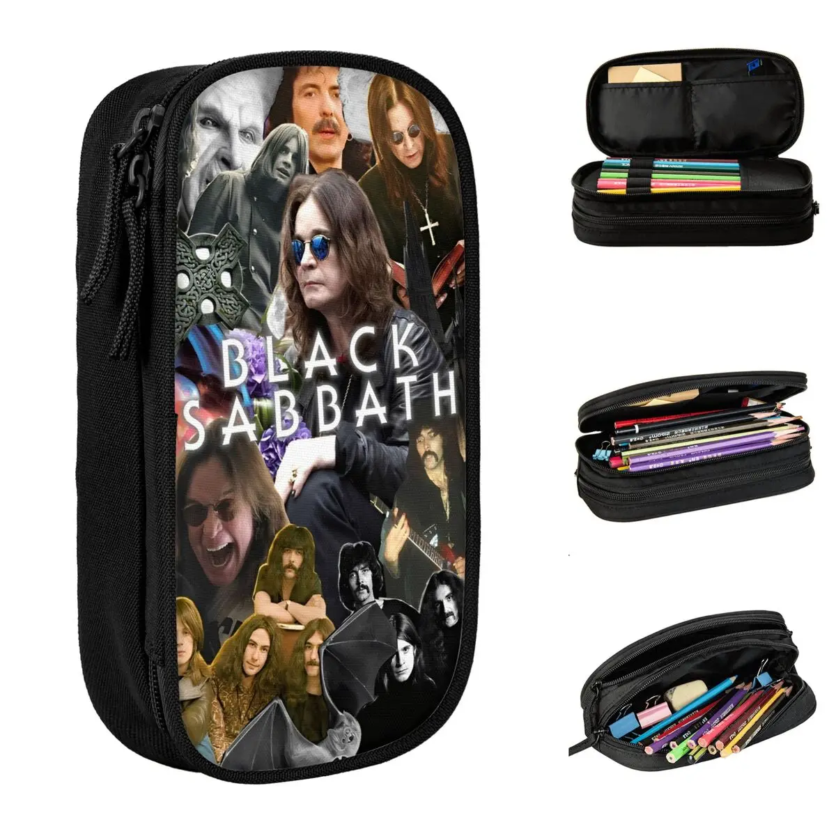 

Черный пенал Sabbath And Ozzy Osbourne Band, двухслойный пенал, большой пенал для школы, органайзер для канцелярских принадлежностей