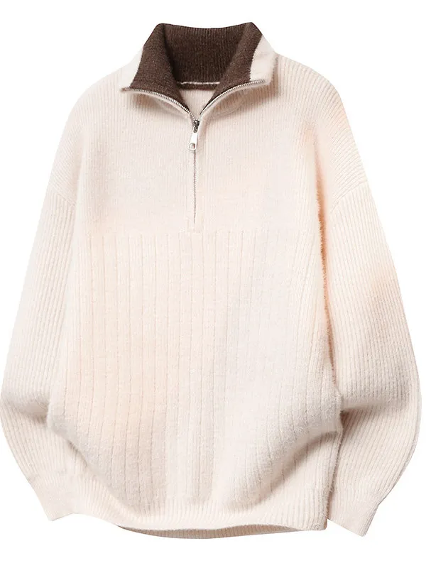 

Men's Winter Thiened Warm Knitted Sweater f Zipper Base Layer Faionable Teenage Pure Color Casual Wear Polyester Blend