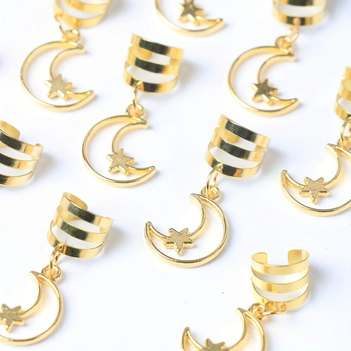 10pcs Solid Color Star Moon Decorative Hair Rings, Trendy Barrettes