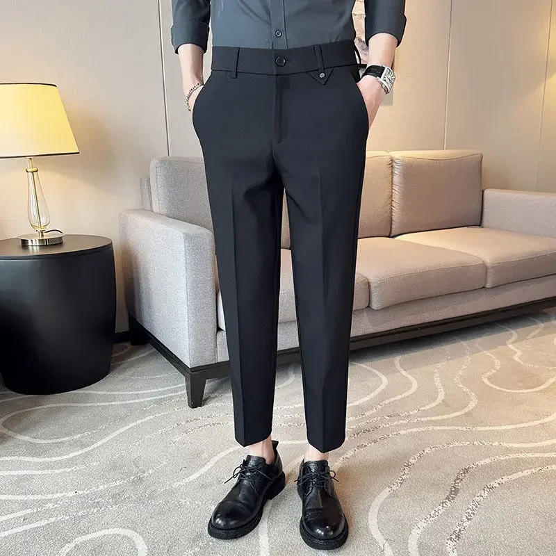 

Fashion Business Casual High Waist Button Pocket Hanging Straight Crop Suit Pants for Men 2025 New Spring and Autumn High End