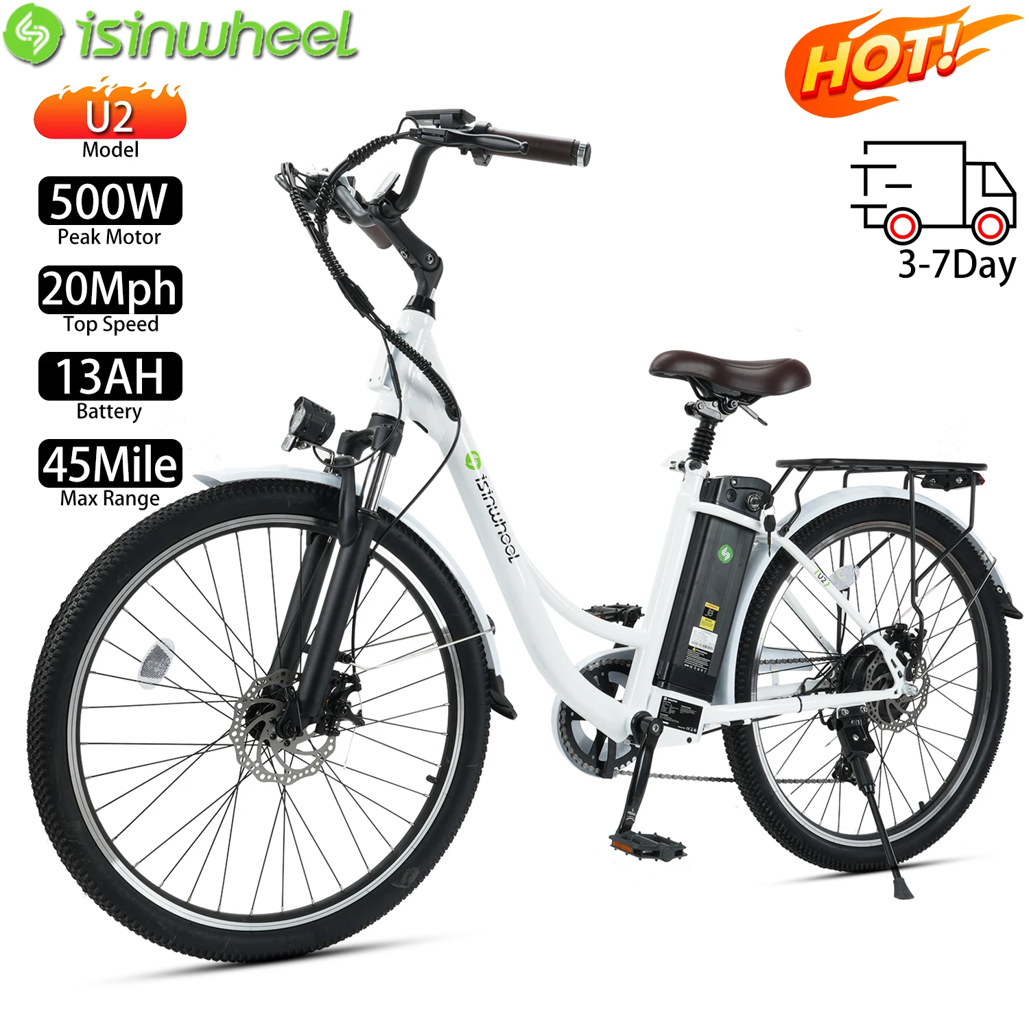 

Electric Bike For Adult lsinwheel U2 26“ 500W Motor Top Speed 20Mph City E-Bike 36V 13AH Max Range 45Miles Load 264Ibs New