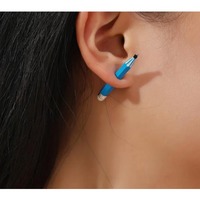 Creative Blue Pencil Design Stud Earrings Ear Jacket Retro Simple Style Creative Gift For Teachers Students Women Jewelry