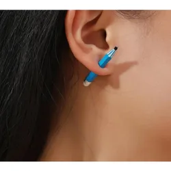 Creative Blue Pencil Design Stud Earrings Ear Jacket Retro Simple Style Creative Gift For Teachers Students Women Jewelry