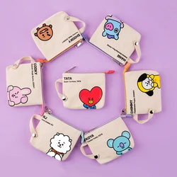 Korean Version Bt21 Small Animal Fashion Canvas Coin Purse Kawaii Student Pencil Case Girls Cosmetics Storage Bag Wash Bag Gift