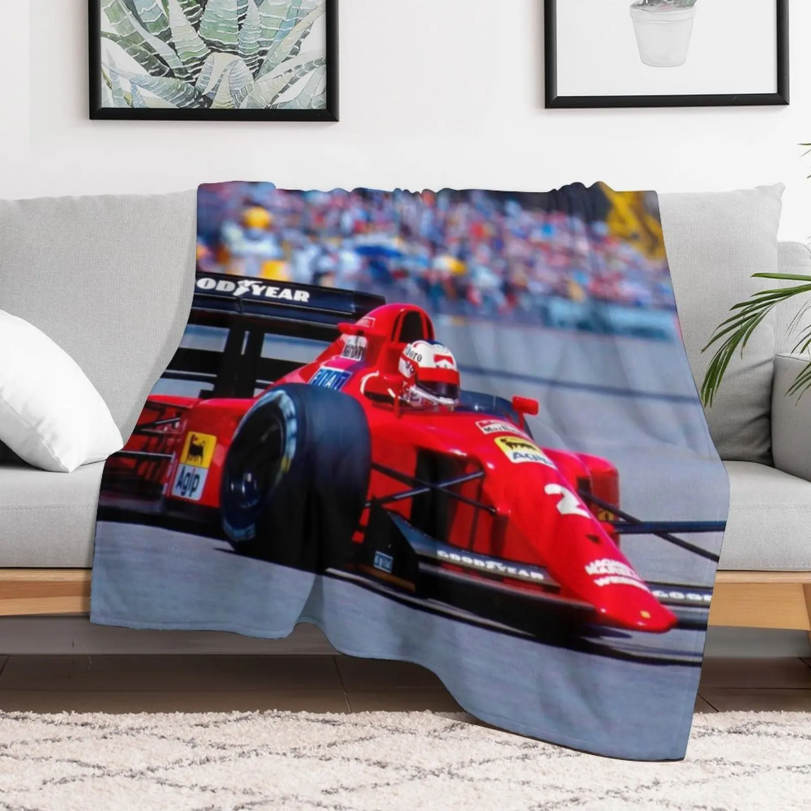 Nigel Mansell racing in the 641 during the 1990 Australian Grand Prix Throw Blanket Luxury Brand Bed covers Blankets