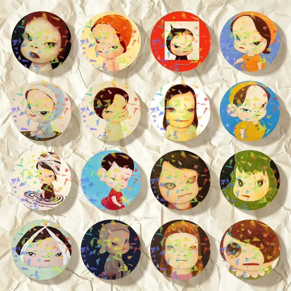 Art Y-Yoshitomo Nara Round Badge Lapel Pins for Backpacks Briefcase Laser Brooch Clothes Gifts