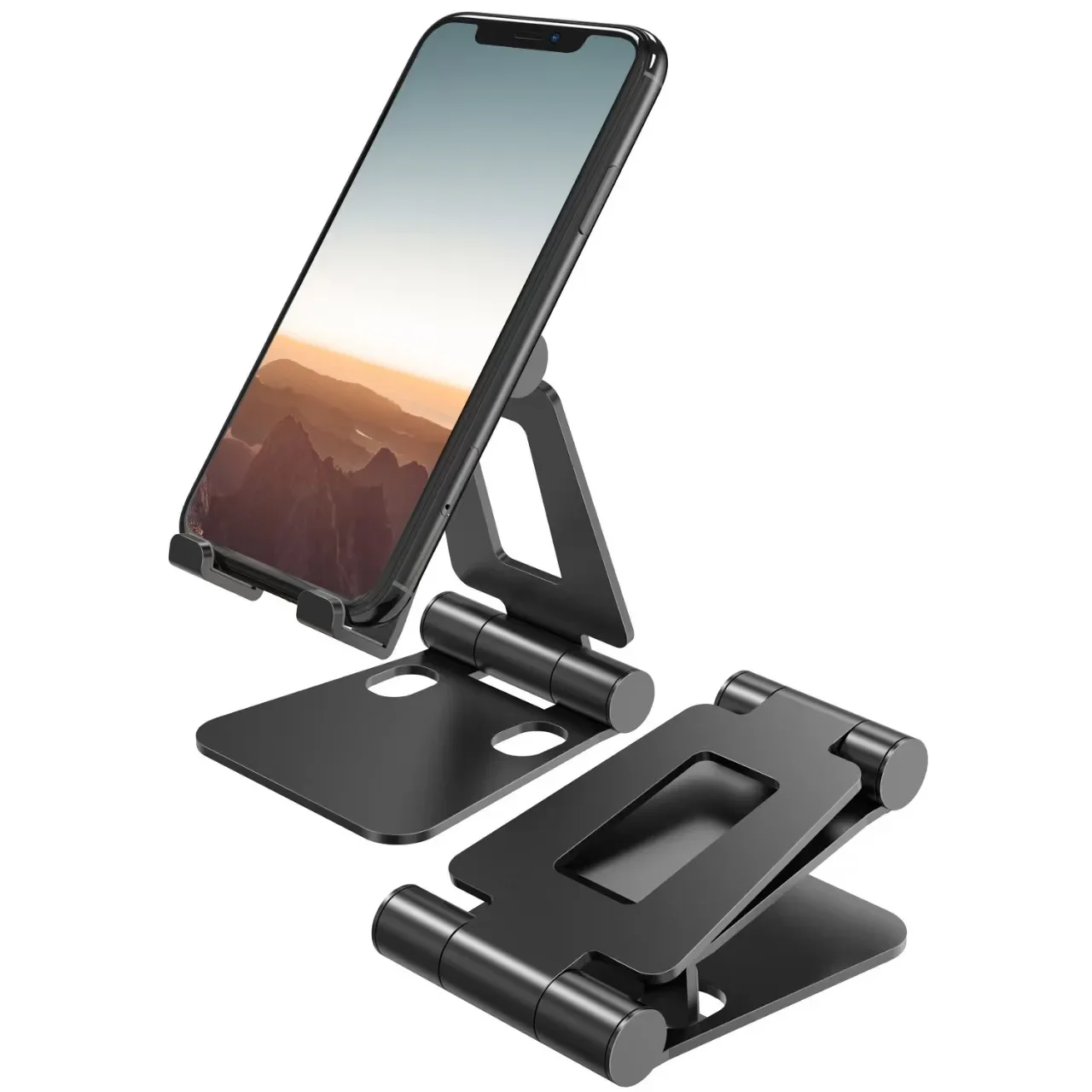 

Aluminum Phone Stand for Desk Compatible with iPhone And All Mobiles 4-8” - Adjustable Height Phone Holder for Desk