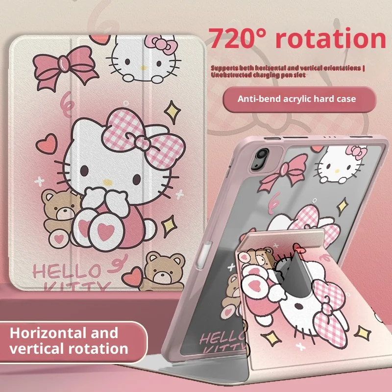 MINISO Hello Kitty Untuk Casing iPad 2025 ipad A16 11in Generasi ke-10 11 Tablet Cover Air 3 4 5 M2 M3 Pro 4 5 6 M4 A17 Pelindung
