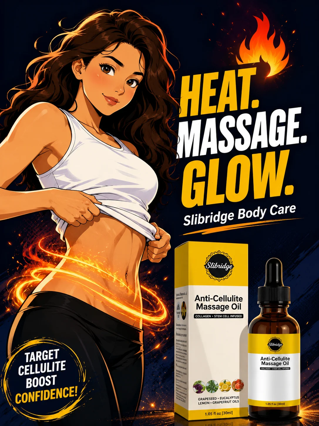 Body Shaping Care Massage Oil Firming Skin for Belly Waist Legs Arms and Thighs