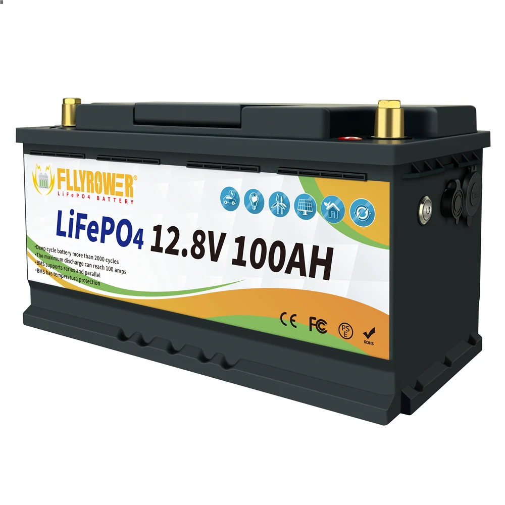 Fllyrower EU/US/CA/JP Stock 12V 100ah 180ah 300Ah Lifepo4 batteria ricaricabile agli ioni di litio