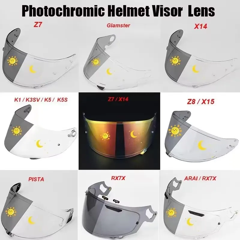 Photochromic Autochromic Lenses Visor Helmet Shield for SHOEI Glamster Z7 X14 Z8 X15 RARI RX7X PISTA K1 K3V K5 K5S Motorcycle