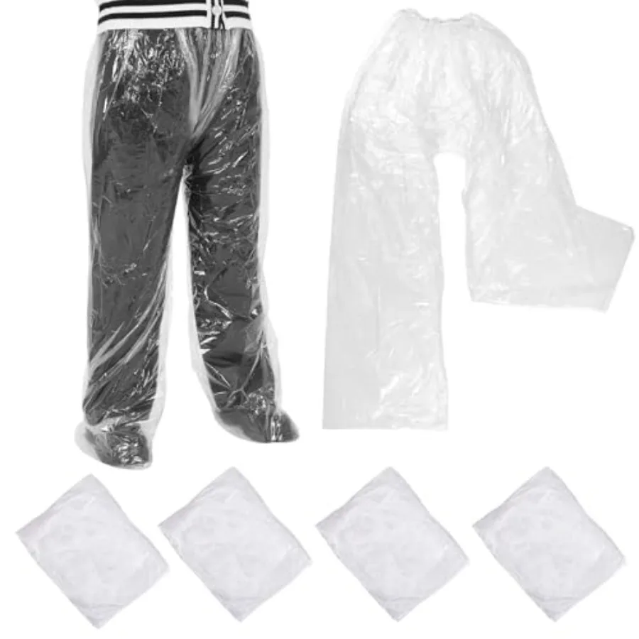 

4 Pcs Disposable Rain Pants, Waterproof Unisex Adult Plastic Pants with Shoe Cover, Waterproof Long Tube Thickened Plastic Rain