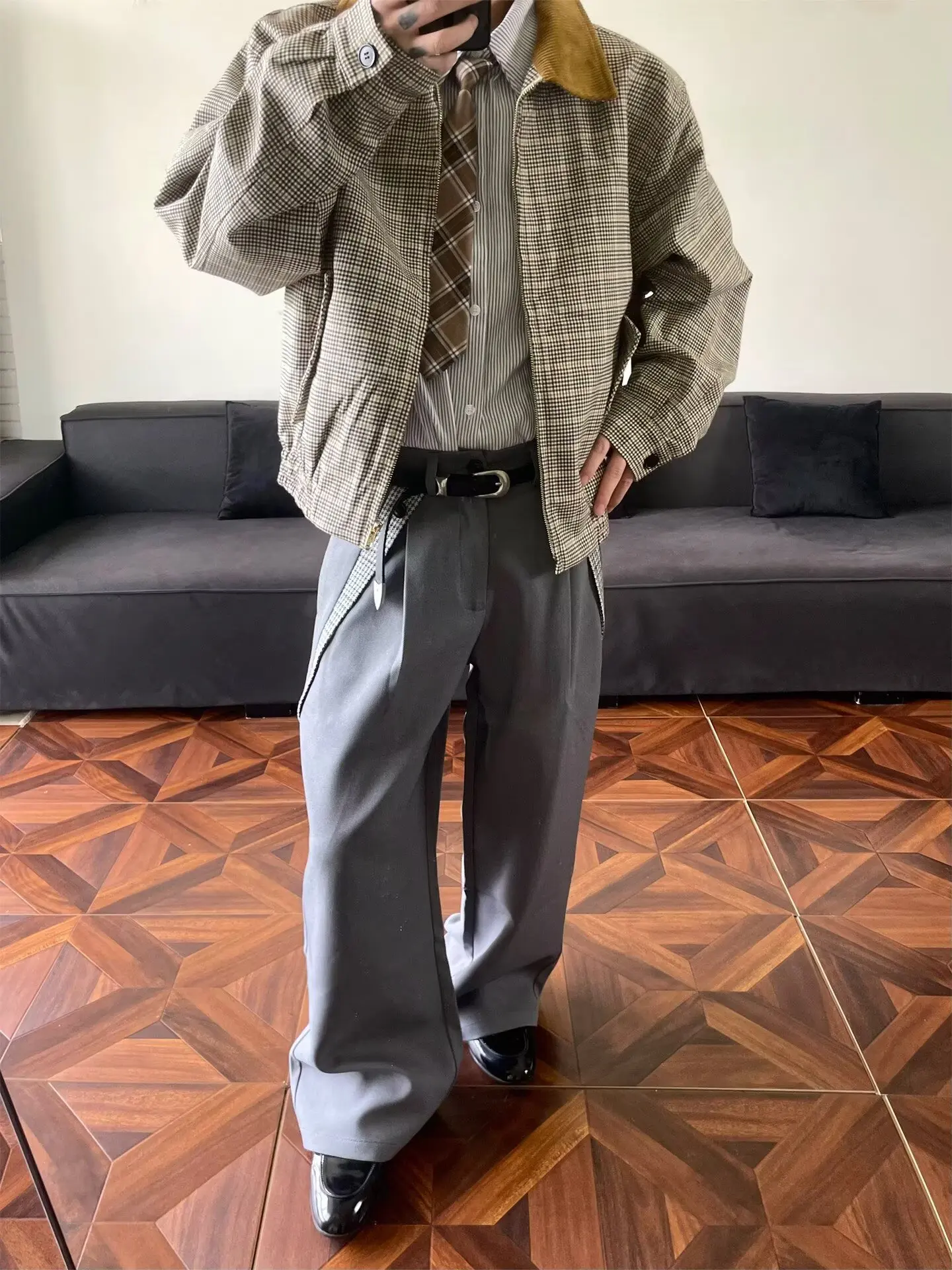 

Классические брюки в клетку с широкими штанинами для мужчин, повседневные, свободного кроя, прямые, из полиэстера, немнущиеся, для ежедневной носки