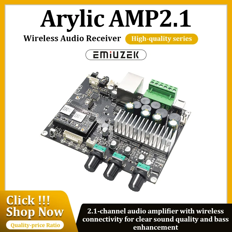 Up2stream Amp 2.1 Bluetooth 5.0 2.1 Channel Power Audio Stereo Subwoofer Amplifier Board 50Wx2+100W Treble Bass Note Tuning AMP