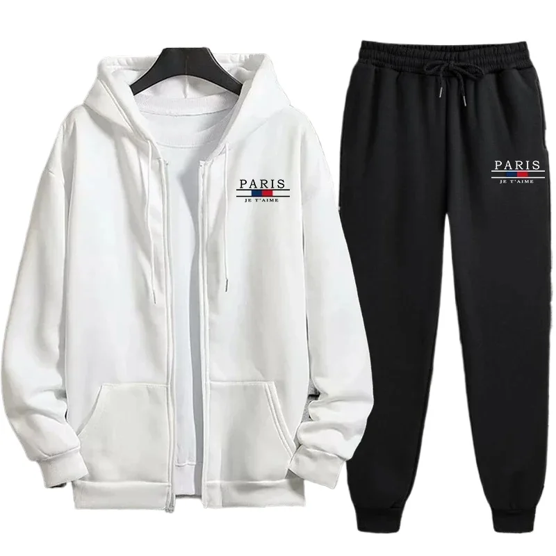 

Men's hip-hop sports two-piece hooded zip up shirt and pants city street style daily fashion sportswear