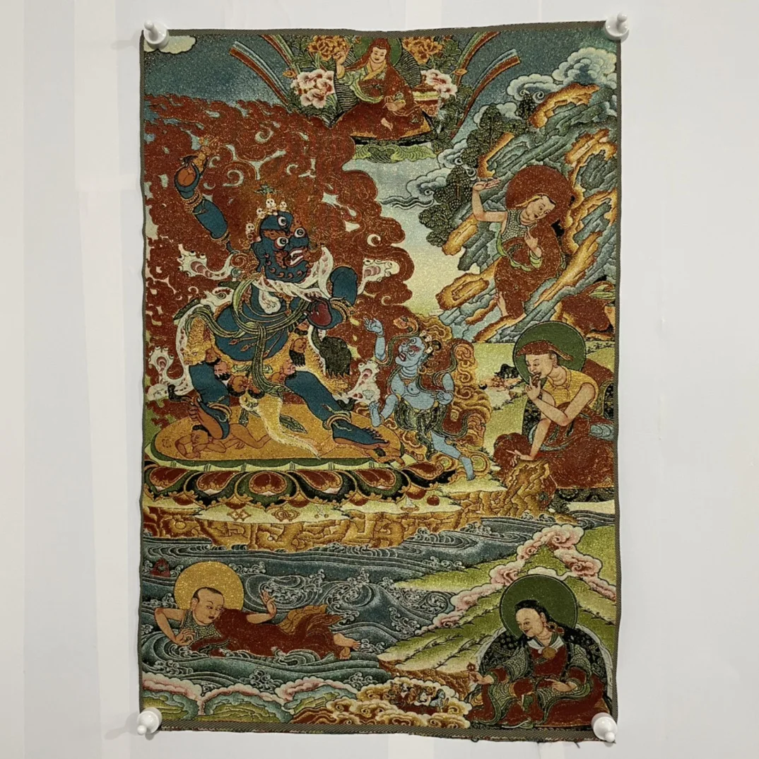 35' Old Thangka Embroidery Silk Brocade Vajrapani Bodhisattva Sermon Thangka Hanging Screen Worship Buddha