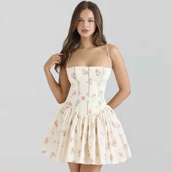 明明熙女士碎花迷你連身裙 可愛吊帶A字裙 夏季沙灘派對連身裙 休閒夜店裝 8 最佳銷售 夏日派對禮服 - №4