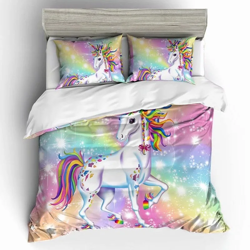 

Star Cloud Rainbow Unicorn Bedding Set King Queen Double Full Twin Single Size Bed Linen Set