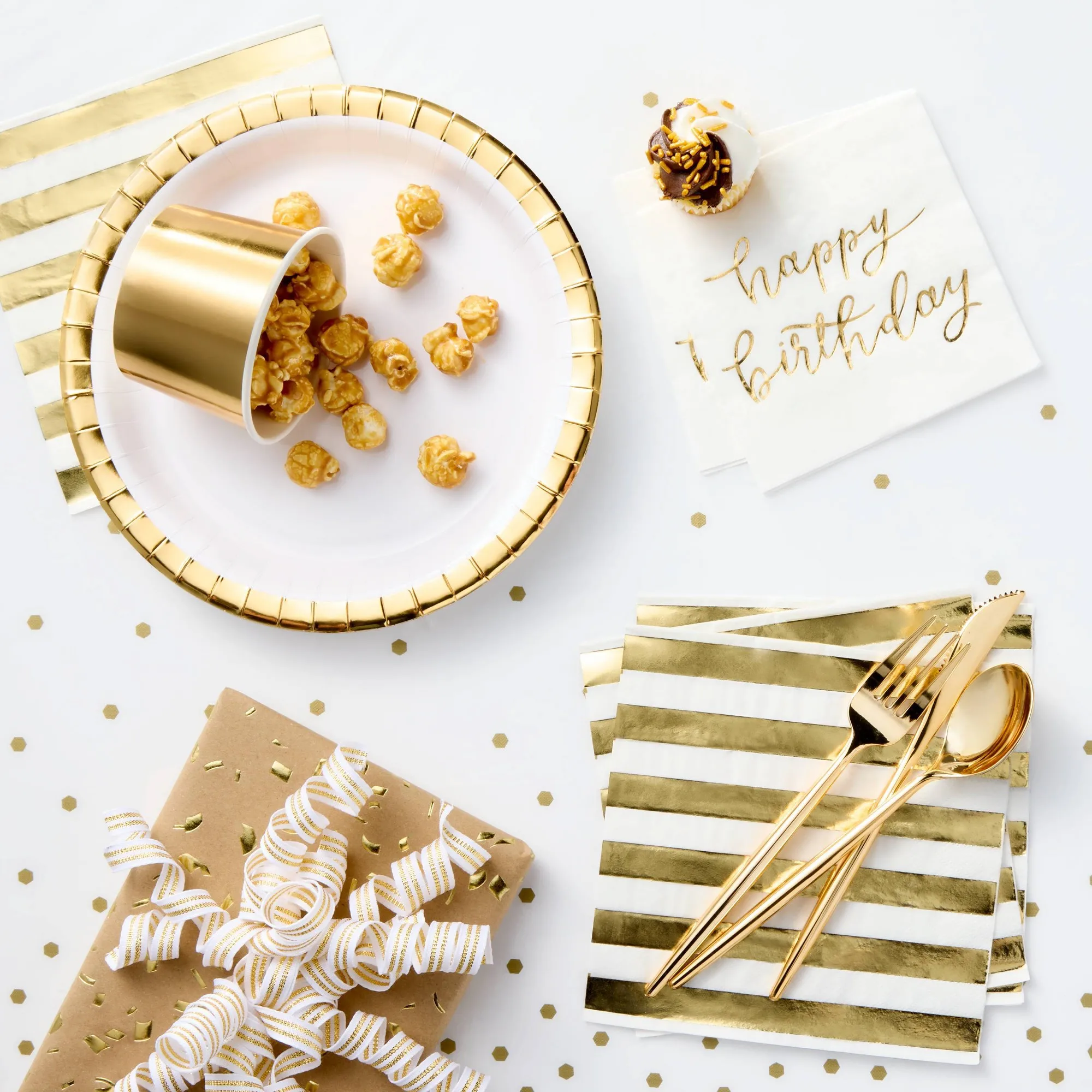 30ct Gold Happy Birthday Beverage Napkins, Disposable Paper Party Serviettes For Drinks, Cake Table Decor