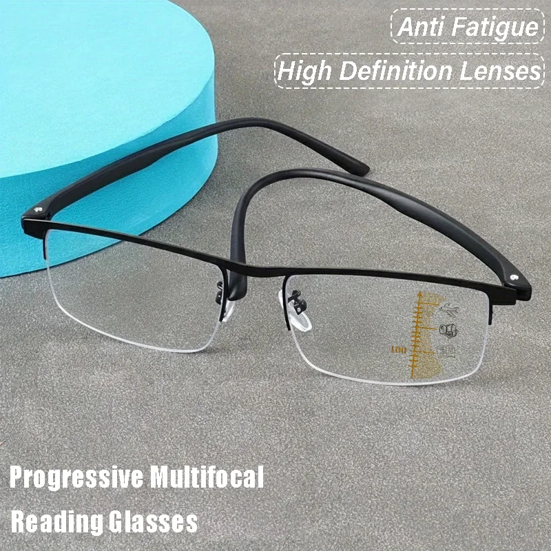 Intelligente Progressive Multifokal-Lesebrille Metall-Halbrahmen Dual-Use Anti-Blaulicht Automatisch Anpassende Sehhilfe