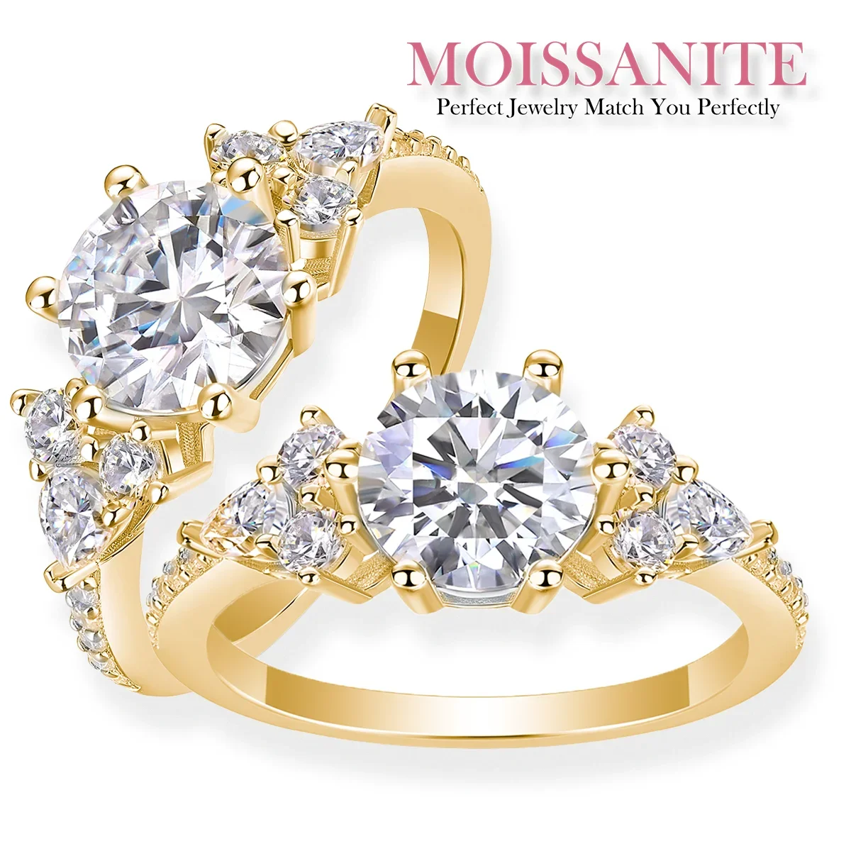 

2ct Moissanite Engagement Ring in 18K Gold Plated S925 Silver - Elegant Statement Jewelry for Every Occasion, Timeless Beauty