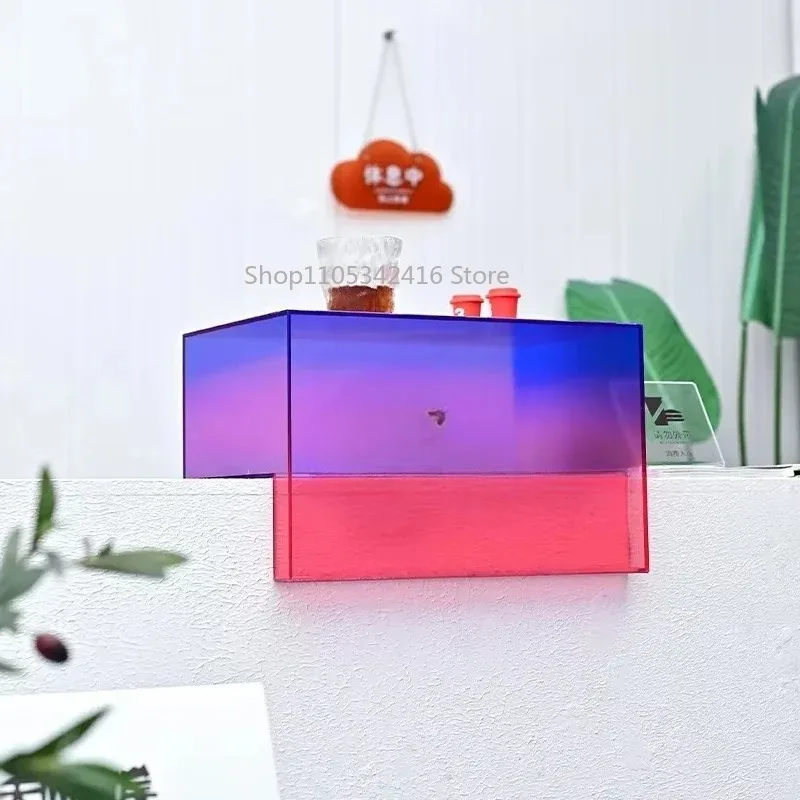 Gradient Color Transparent Acrylic L‑Shaped Display Stand, Acrylic Box for Brand Image Promotion & Advertising
