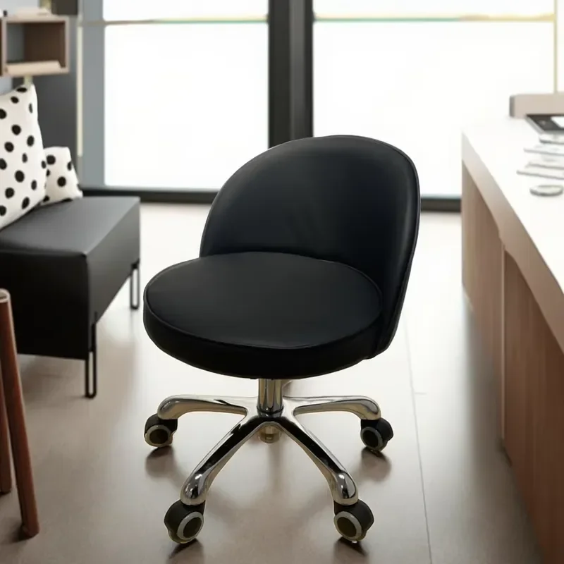 Adjustable Height Small Leather Chair with Wheels for Salon Beauty Hotel Waterproof Technician Customer Seat Durable Load