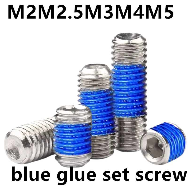 

M2M2.5M3M4M5 stainless steel 304 hex socket cup point set screw anti-loose shakeproof half blue glue grub screw 1159