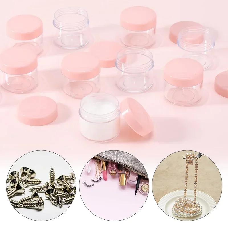 30PCS Cosmetics Jar Box Makeup Cream Nail Art Cosmetic Bead Storage Pot Container Round Bottle Portable Plastic Pink Case