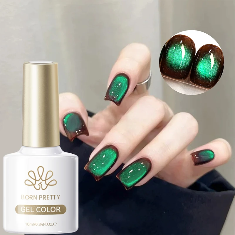 BORN PRETTY 10 ml Mint Soda Glasperle Katze Magnetgel Weihnachten Grün Glitzer Soak Off UV Gel Nail Art Lack Maniküre