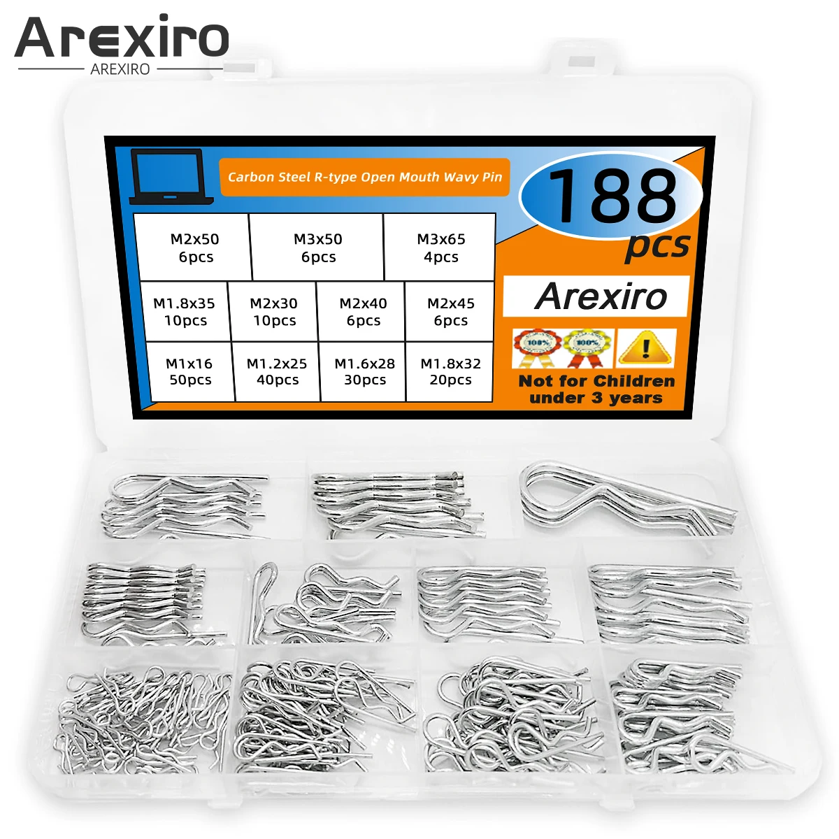 

188 шт., зажим для сцепного штифта, стопорные штифты, штифт для трактора, ассортимент, пружинный зажим, фиксирующий штифт, комплект подвесных штифтов