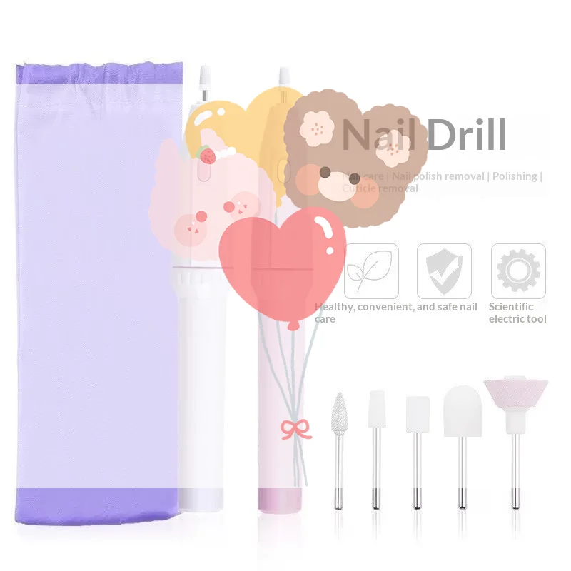 1 Set Portable Cuticle Remover Manicure Pedicure 5 In 1 Electric Nail File Cordless Battery Operated With 5 Attachments