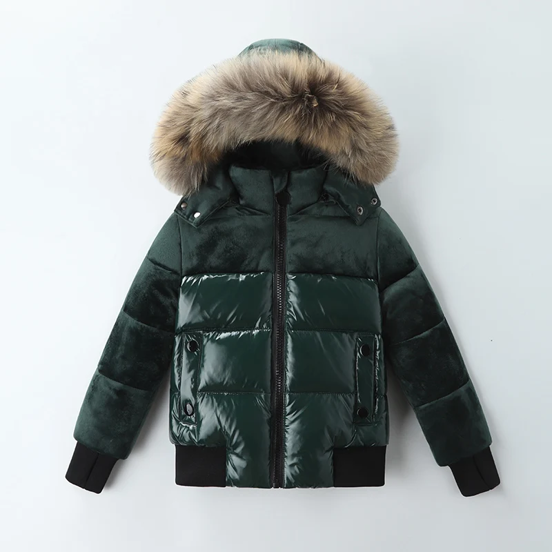 2023 Winter Kids Down Jackets Montage Real Fur Hoodie Shiny Thick Parka Warm Waterproof Windproof Children Boys Girls Outerwear