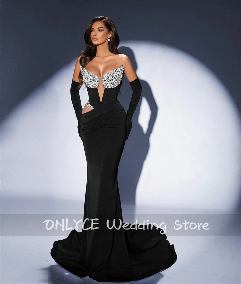 New Celebrity Red Carpet Prom Dresses With Gloves Beading Crystals Wedding Party Evening Dress Birthday Robes De  Customized